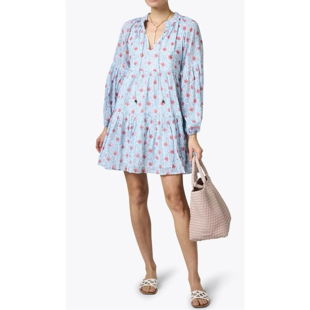 Oliphant Blue and Pink Floral Long Sleeve Dress